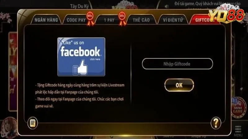 Nhập code Yo88 vào đúng mục và thời gian sử dụng